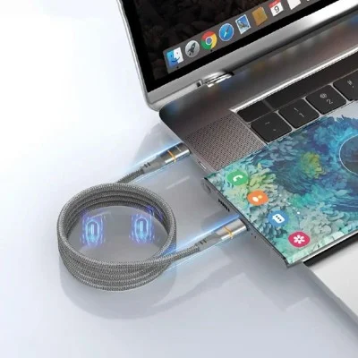 Porodo 60W Type-C To Type-C Magnetic Braided Cable - Grey